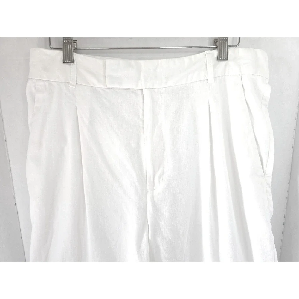 Banana Republic White Linen Blend Pleated Wide Leg Trousers Pants 14 CALLOUT